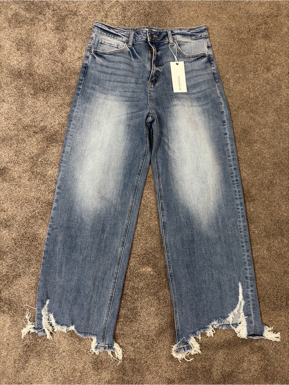 Women's Light Blue wide-Leg Jeans with Distressed Frayed Hem